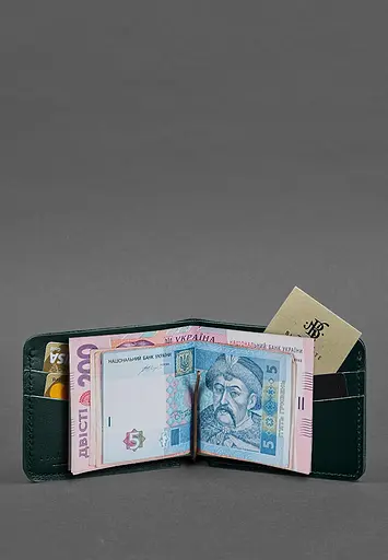 Кожаный портмоне 4.4 (с зажимом) зеленый краст - фото 3