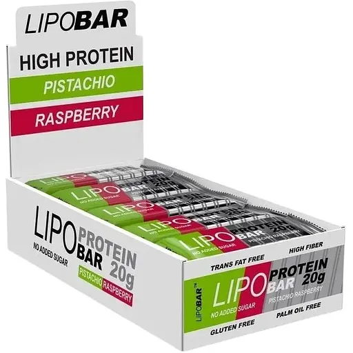 Батончик LipoBar Protein Bar БЛОК, 20*50 грам - Фісташка-малина