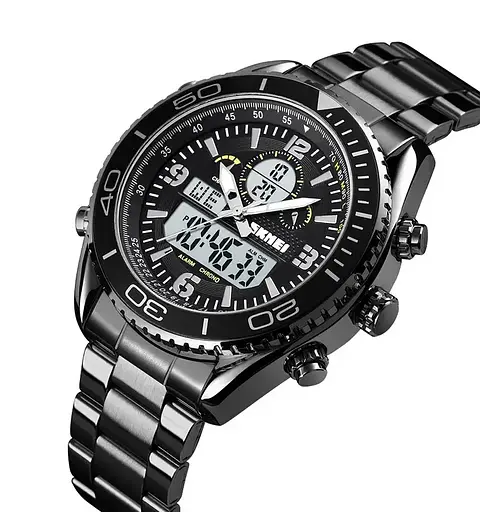 Чоловічий наручний годинник Skmei 1600 (Чорний з білим циферблатом) - фото 2