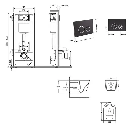 Набір Q-tap Nest 4 в 1 для підвісний унітаз Jay Ultra Quiet 520x360x320 + комплект інсталяції QT07335175W48192 - фото 8
