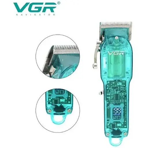 Професійна стрижкова машинка VGR Professional Clipper Transparent Green V-660 - фото 3