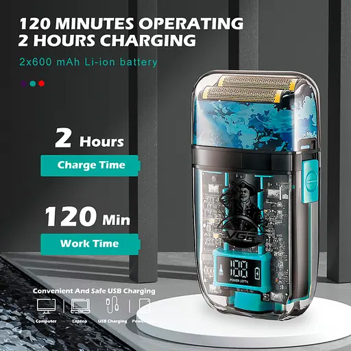 Електробритва акумуляторна шейвер VGR V-352 IPX5 з подвійним лезом + LCD дорожня сумка - фото 4