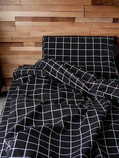 Постельное белье хлопковое Клеточка Полутораспальная 150 x 220 Бязь Черное 70 х 70 - фото 2