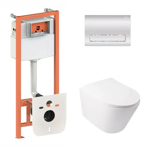 Набор: Qtap Swan Ultra Quiet унитаз подвесной QT16335179W + Nest комплект инсталляции 4в1 (линейная клавиша Chrome) QT0133M425 + M08381CRM - фото 1