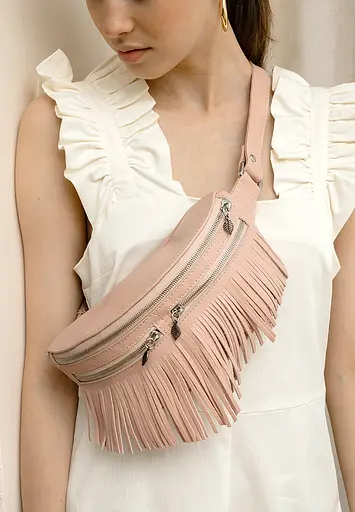 Шкіряна жіноча сумка на пояс Spirit світло-бежева краст - фото 9