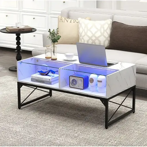 Журнальный столик Costway Moderne с подсветкой мраморный - фото 7