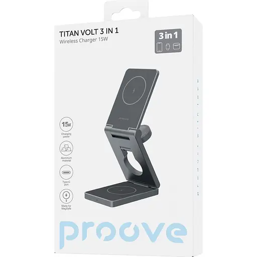 Бездротовий зарядний пристрій Proove Titan Volt 3in1 Gray (WSTV15000003) [131672] - фото 5