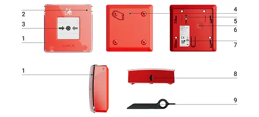 Беспроводная настенная кнопка для активации пожарной тревоги вручную Ajax Manual Call Point, jeweller, беспроводной, красный - фото 2