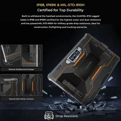 Планшет Oukitel RT8 11` FHD+ 6GB/256GB / G99 / 20000mAh / 48+32Мп / IP69K / LTE Orange with hand - фото 8