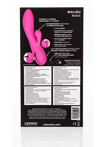 Вібратор-кролик CalExotics Malibu Minx 20.8 см рожевий - фото 4