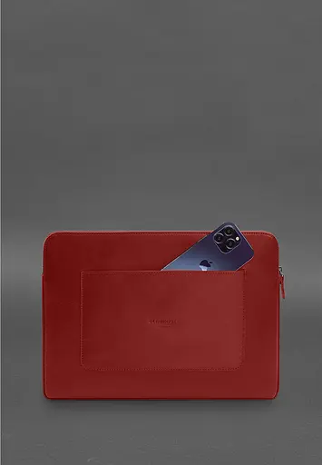 Кожаный чехол BlankNote для ноутбука на молнии с хлястиком и карманом Красный - фото 3