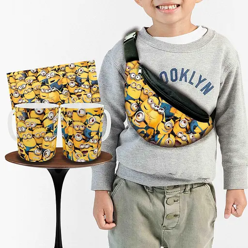 Набір: дитяча сумка-бананка+кружка Посіпаки 32х15см, бананка для хлопчика через плече на подарунок (00936)