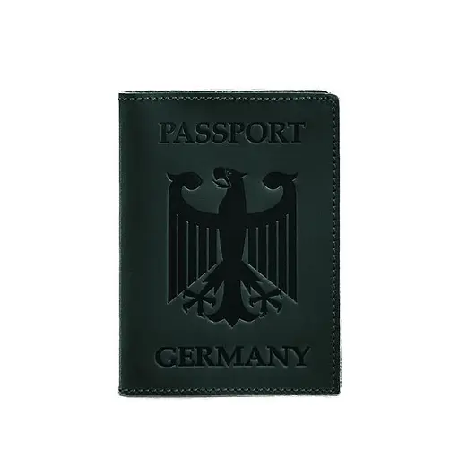 Кожаная обложка для паспорта с гербом Германии зеленая Crazy Horse - фото 6
