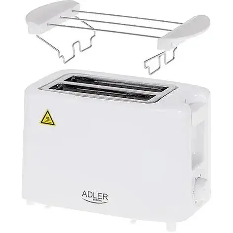 Электрический тостер Adler AD 3223 белый 900 Вт, 2 отделения, регулировка поджарки, решетка для булочек - фото 2