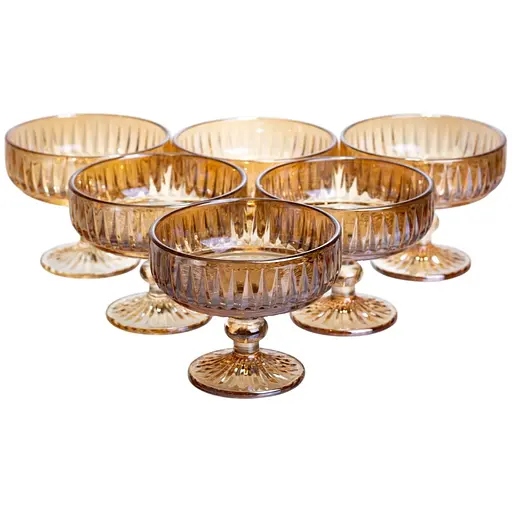 Набор креманок на ножке 6 штук из толстого стекла янтарный HP-19-249 прозрачная креманка для десертов мороженого и фруктовых салатов. - фото 1
