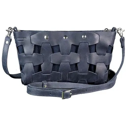 Шкіряна плетена жіноча сумка Пазл S синя Crazy Horse - фото 1