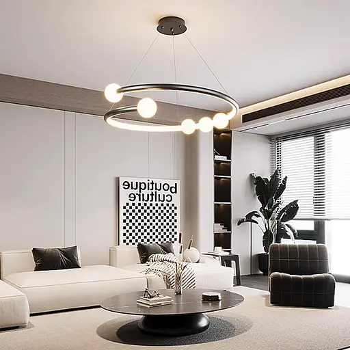 Чорна LED люстра з акриловими кульками у 2-х розмірах | Line F | Арт. 901BK LED - фото 1