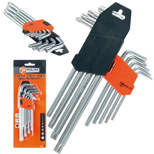 Набір шестигранних TORX ключів Polax Г-подібних подовжених, 9 предметів, Т10-Т50, Cr-V (25-008) - фото 6