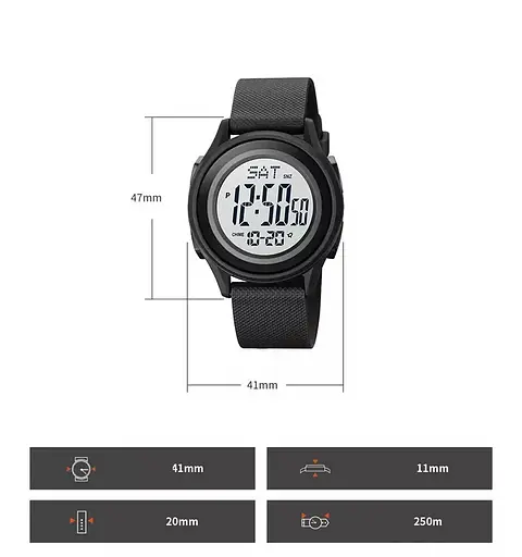 Чоловічий спортивний наручний годинник Skmei 1893 (Чорний з білим циферблатом) - фото 8