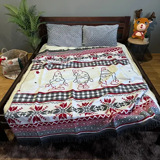 Плед покрывало Bridge двусторонний полуторный Гномы зимний 200х150 Хлопок Красный - фото 3