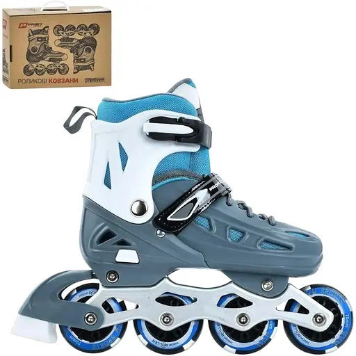 Ролики Profi A4151-M-G 22.5 см, заднє гальмо, поліуретан, шнурівка + бакля, 35-38 сіро-блакитні - фото 4