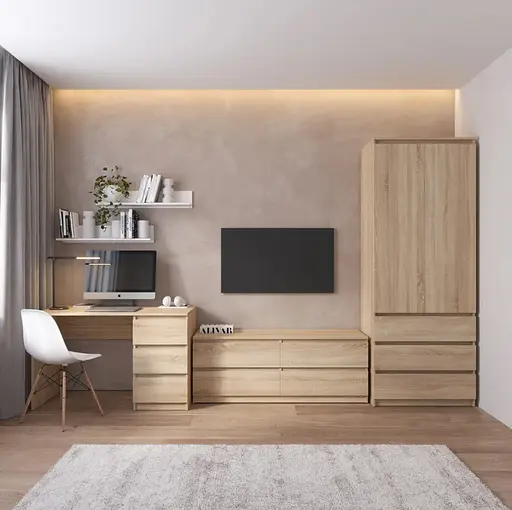 Комплект мебели в гостиную VAYS шкаф R-9, тумба R-6, стол R-1, полки М-22, дуб сонома