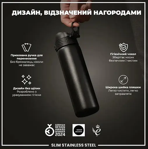 Пляшка для води ION8 металева 600 мл Stainless Steel Black (I8SS600BLK) - фото 4