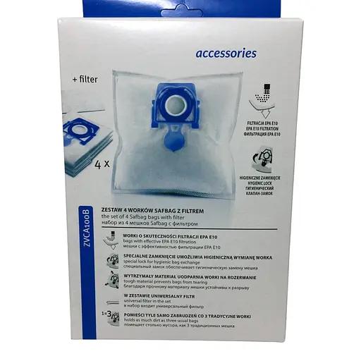 Набір мішків ZVCA100B (49.4000) для пилососу Zelmer Aquawelt, Aquario, Aquos, Clarris, Voyager Twix, Flooris,