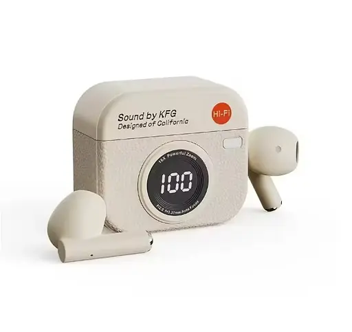 Бездротові навушники-вкладиші навушники у ретро-стилі з цифровим дисплеєм Bluetooth 5.3 сенсорне керування IPX4 білі  - фото 1