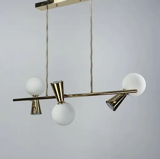 Золота видовжена люстра ABELINA з білими плафонами на 2 джерела світла Line.F Кількість ламп 10 - фото 2