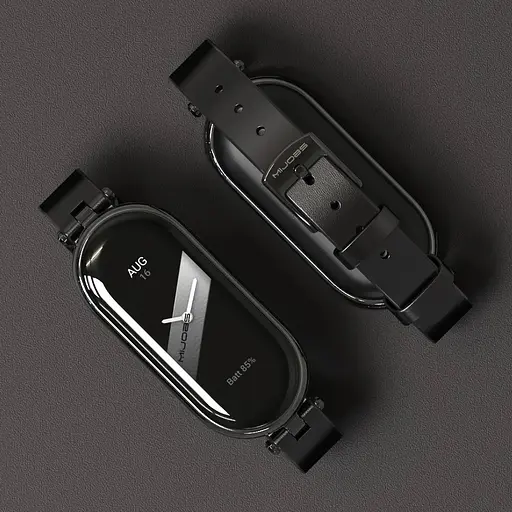 Кожаный ремешок MiJobs для фитнес-браслета Xiaomi Mi Band 3 и 4 Type A черный, держатель - черный - фото 4