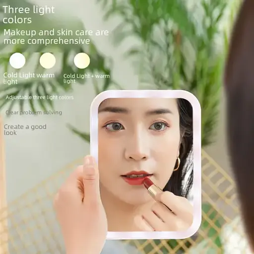 Дзеркало для макіяжу Salon Professional з LED підсвічуванням Настільне Сенсорна вбудована кнопка 3 рівня яскравості рожеве - фото 4