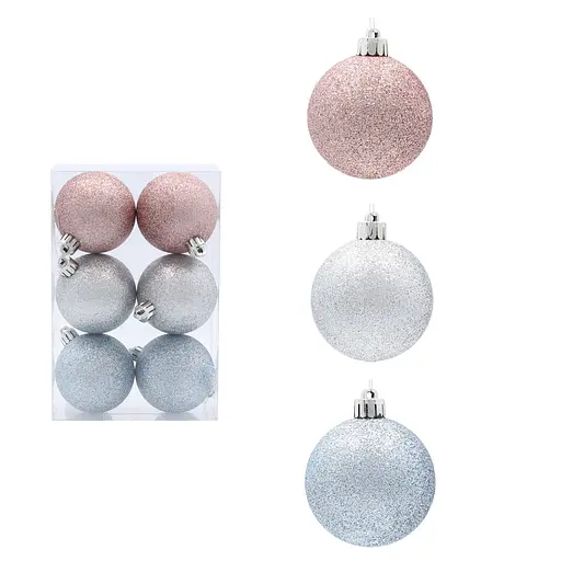 Ялинкові кульки Chomik пластикові блакитний + рожевий + сріблястий 6 см 6 шт. (GIF0577) - фото 2