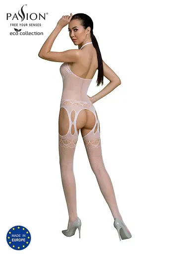 Бодистокинг Passion ECO BS006 с доступом халтер имитация подвязок S/M/L white - фото 3