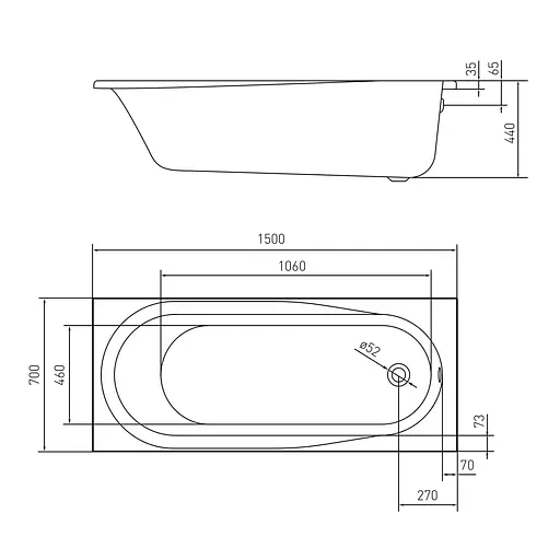 Ванна акриловая Volle Ava 150x70 TS-1576844 - фото 2