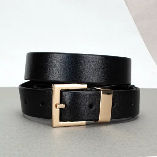 Ремінь жіночий шкіряний JK-3023 чорний з золотою пряжкою (105 см) - фото 1