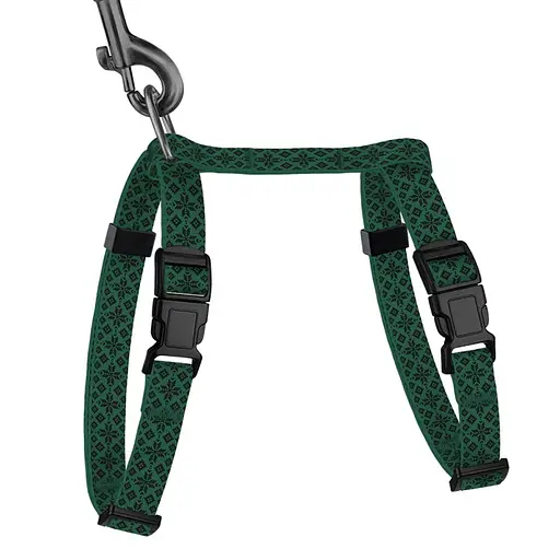 Шлея з повідцем для котів та дрібних собак Барксі Urban патріотична розмір XS Вишиванка зелена