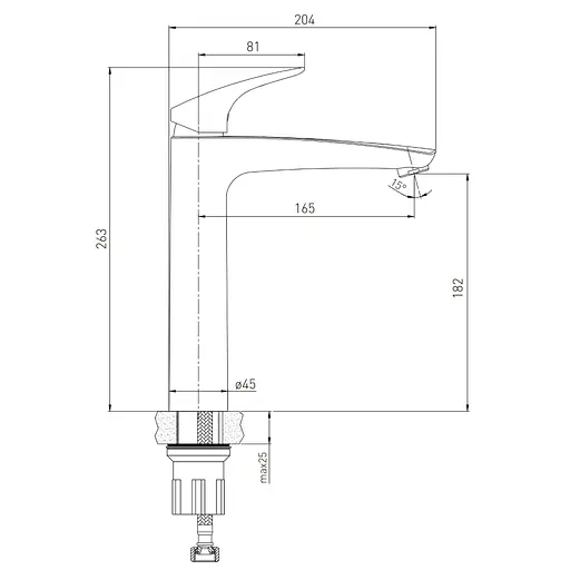 Смеситель для умывальника высокий Volle Orlando 35 мм хром 1525.010201 Хром - фото 2
