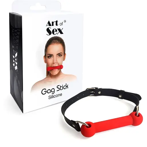 Кляп Art of Sex - Gag Stick Silicon Палиця, силікон та натуральна шкіра, Червоний - фото 4