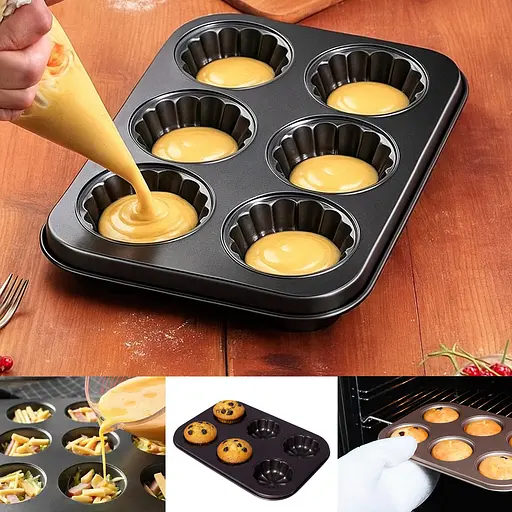 Форма для выпечки кексов и маффинов на 6 ячеек с антипригарным покрытием "Цветы №1" 26.5х18.5х2.8 см, A-plus Черный 83494 - фото 2