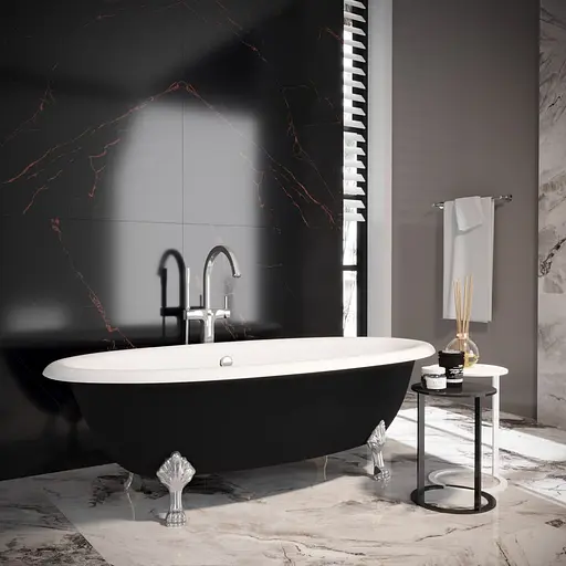 Ванна отдельностоящая матовая Amdcon Olmpa 180x90 черная из литого камня серебряные ножки OLMPA_180_nzhk-s_BLACK_MAT Черный матовый - фото 2