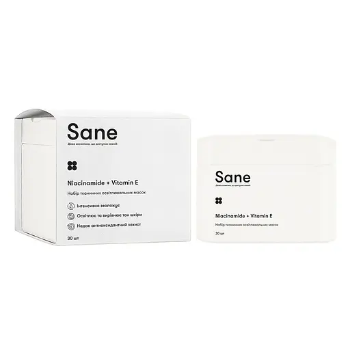 Набор тканевых осветительных масок для лица Sane с ниацинамидом и витамином Е 30 шт. - фото 2