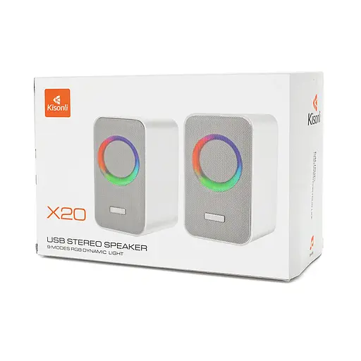 Колонки Kisonli X20BT, 2x10W, USB/RGB light/BT, DC: 5V/1-2A, Black, BOX, Q15 - фото 2