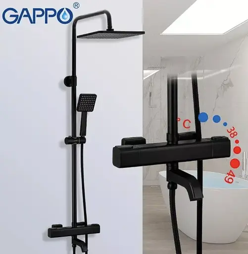 Душова система Gappo з термостатом 3-функціональна лійка, чорний G24791-6, Чорний матовий - фото 2