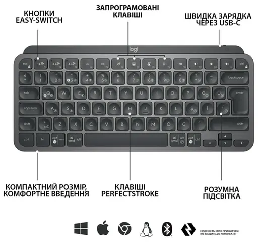 Клавіатура Logitech MX Keys Mini Minimalist Wireless, US, Graphite 920-010498 - фото 5