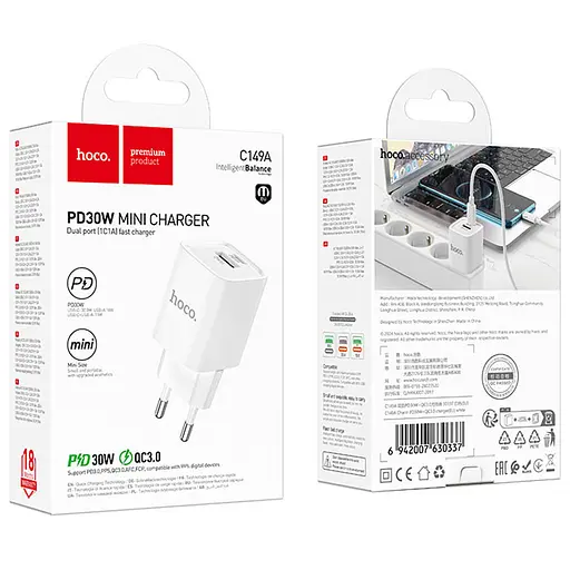 МЗП Hoco C149A Charm PD30W+QC3.0 (1USB-A/1C) White - фото 6