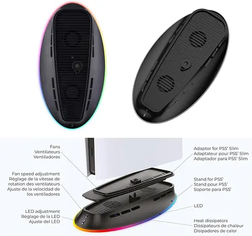 Подставка Subsonic PS5 для PS5 и PS5 Slim 2-скоростной вентилятор светодиодная база PS5 RGB - фото 4