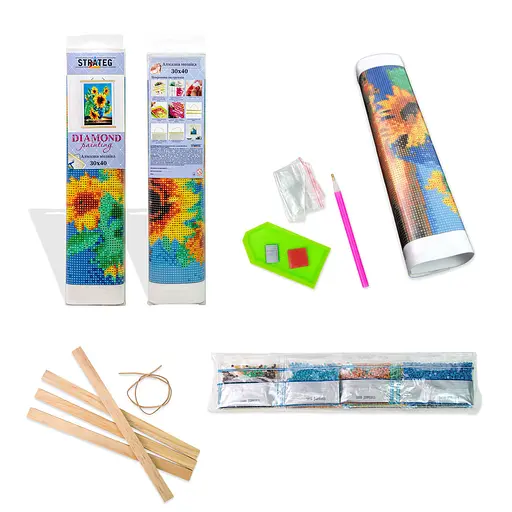 Алмазная мозаика Strateg ПРЕМИУМ Двенадцать подсолнечников в весе без подрамника размером 30х40 см (JSDF77102) - фото 2