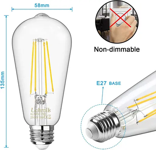Урожайна лампочка Едісона Uchrolls ST58, цоколь E27, 6 Вт теплий білий - фото 3