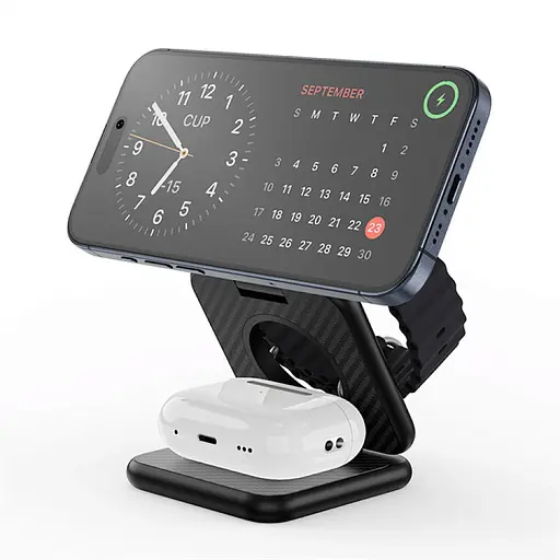 БЗП WIWU Wi-W035 Kevlar Mag Go 3 in 1 wireless charger Black